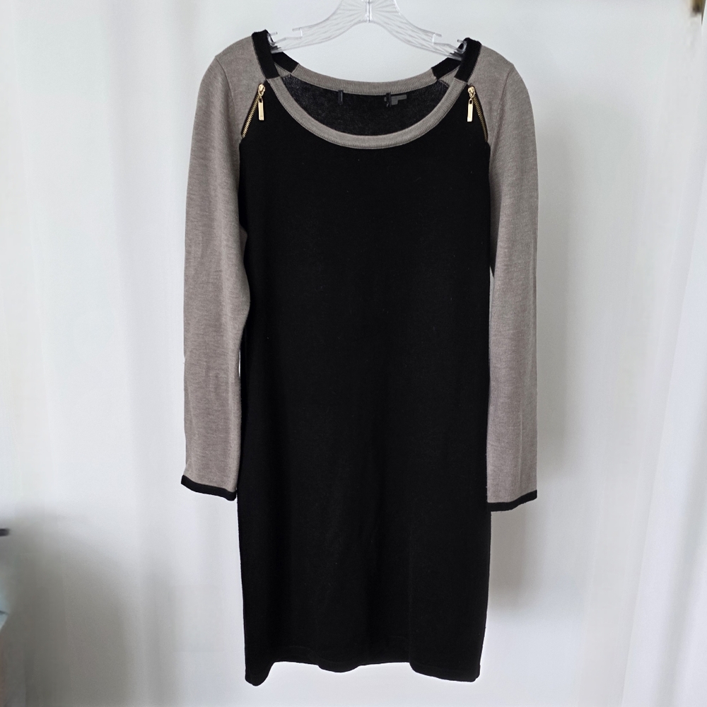 Black and Brown Long Sleeve Sheath Knit Dress Size M